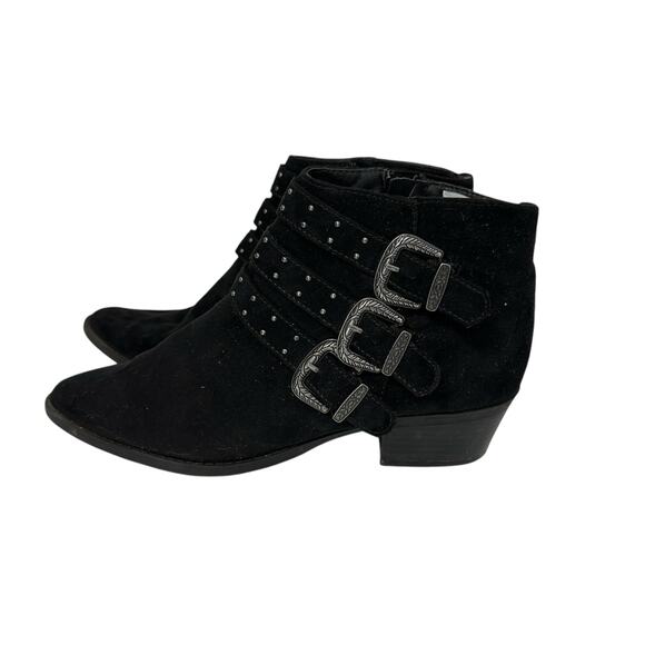 C Comfort Black Faux Leather Suede Ankle Boots Buckle Detail 8 Rock Goth Western - Picture 1 of 6